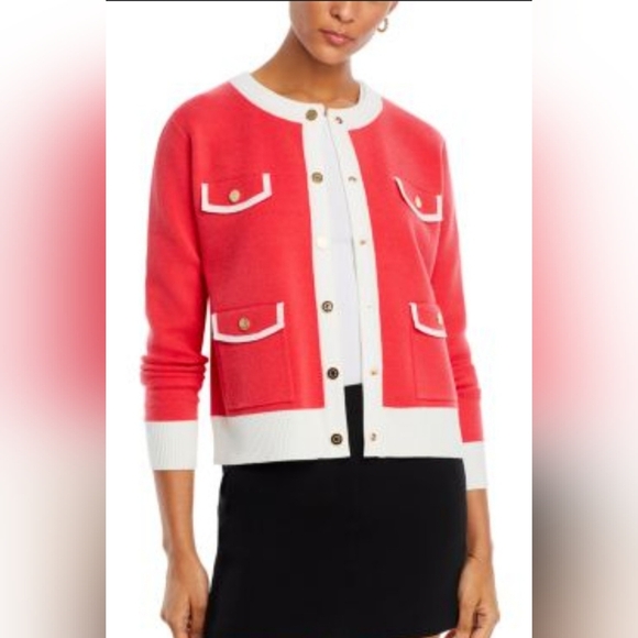 Sioni Red and White Button-Up Cardigan Size Large EUC 22 PTP - Picture 1 of 5